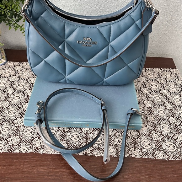 Coach Teri Diamond Quilted Hobo Silver Light Mist - Picture 3 of 14